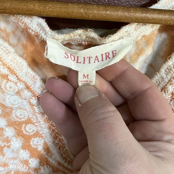 SOLITAIRE V-neck Short Flutter Sleeve Orange Top Fully Embroidered size Medium - Picture 2 of 7